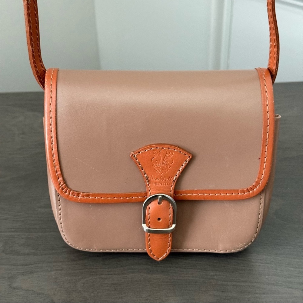 Vera Pelle Brown Leather Tan Handbag Italian Crossbody Purse